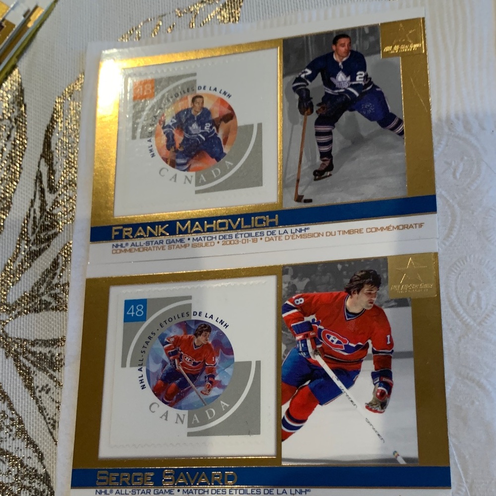 NHL all star hockey stamp cards. 6 cards from 2001-03